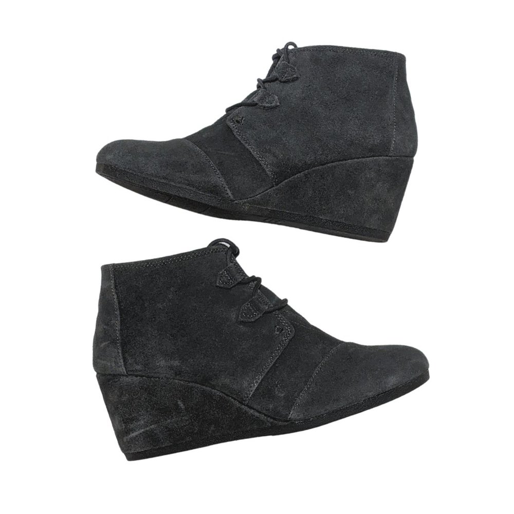 TOMS Lace Up Kala Wedge Bootie Dark Grey Suede Size 11